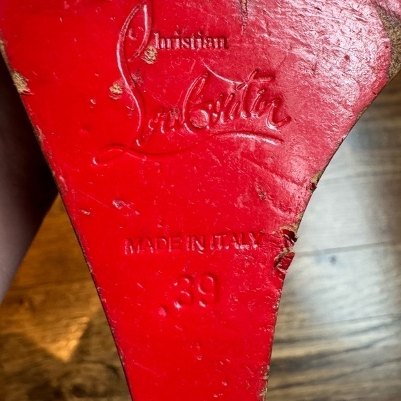 Christian Louboutin Ron Ron Zeppa Carmel Nude leather Wood stacked Wedges 39 - Picture 5 of 10